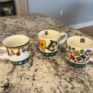Brighton Jewel-Themed Mug Trio with Yellow and Green Accents